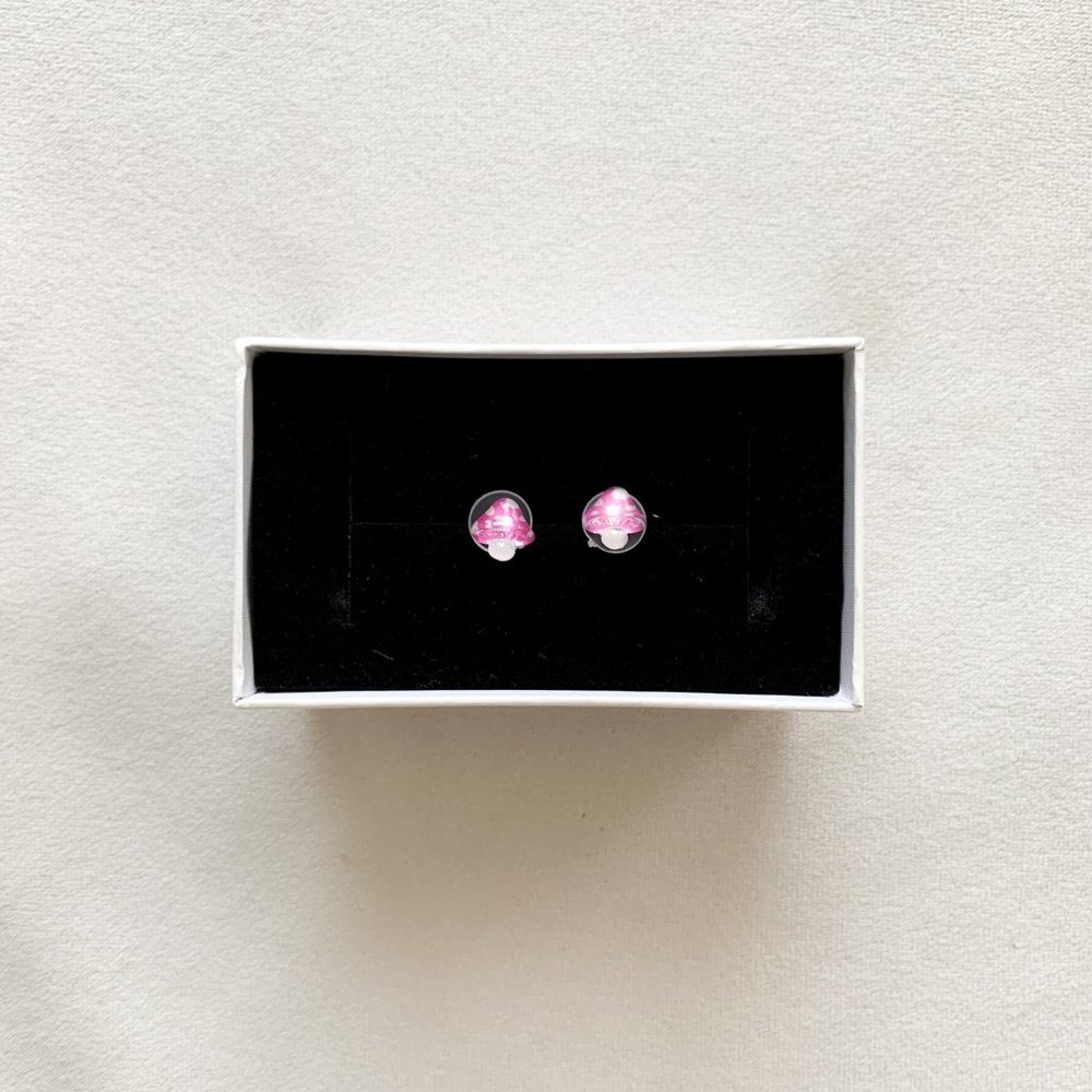 Dark Pink Spotted Mushroom Stud Earrings